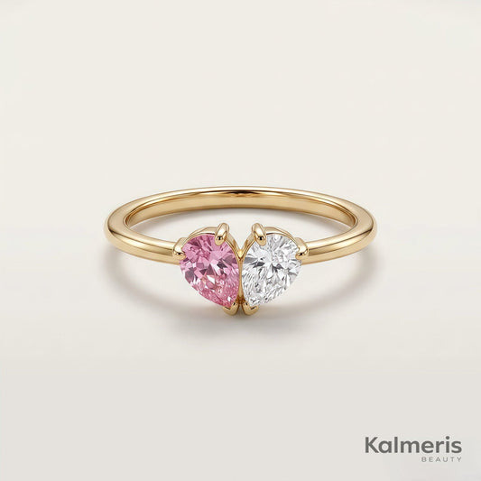 Bague Liora – plaqué or 18 carats, deux pierres de naissance en goutte