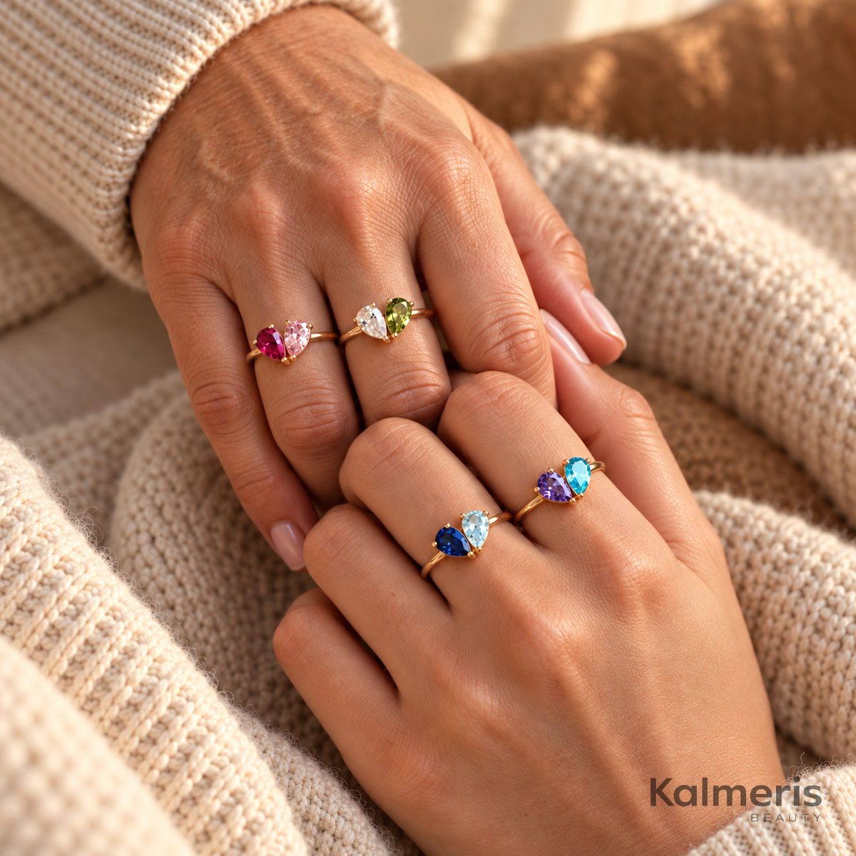 Bagues Liora en quatre combinaisons de couleurs