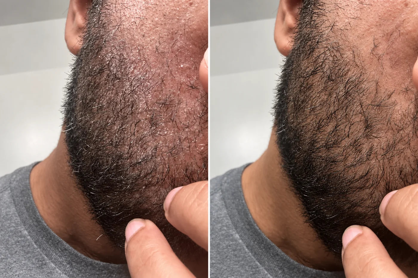 Avant et après : pellicules dans la barbe
