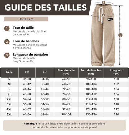 Guide des tailles du pantalon en velours côtelé